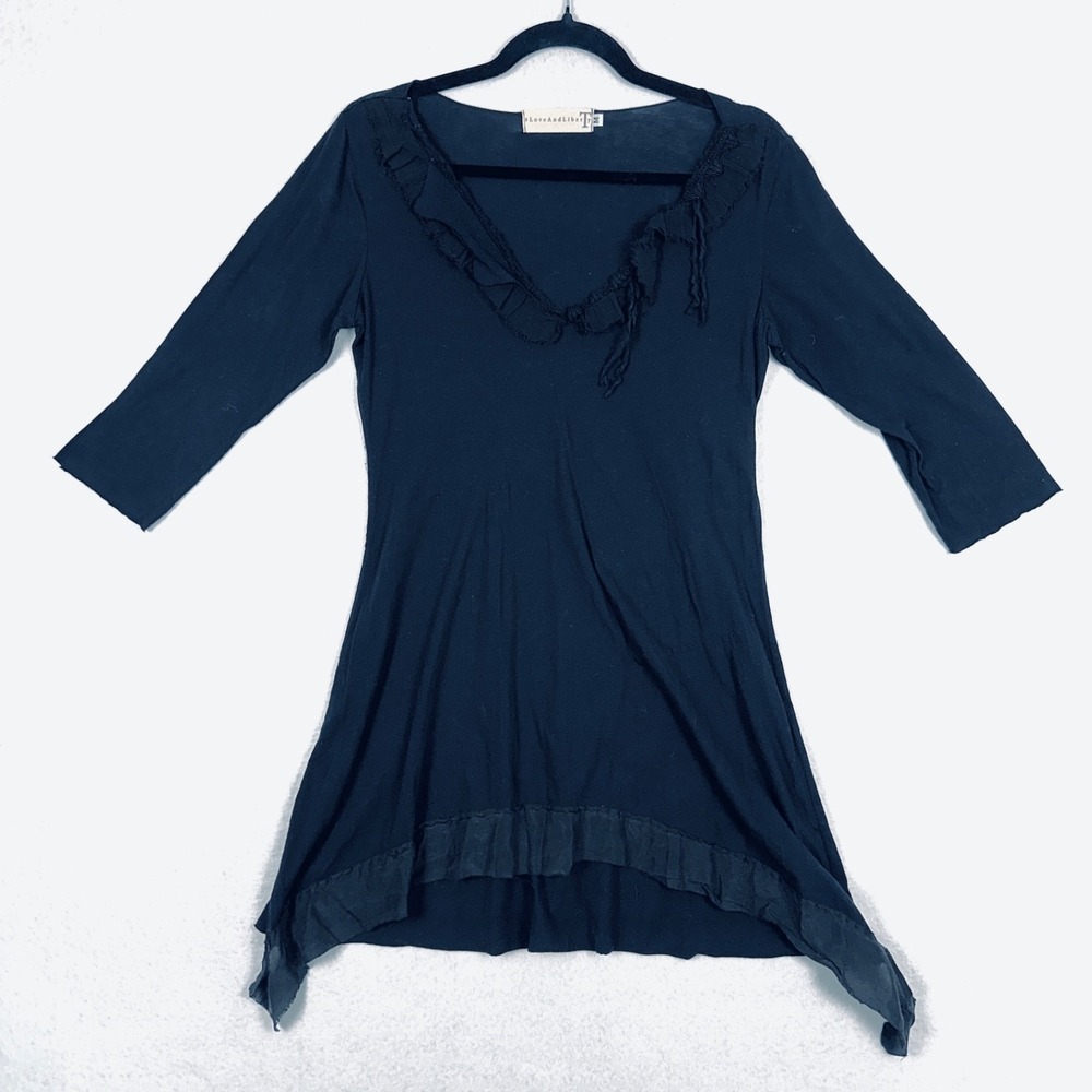 Johnny Was 4 Love And Liberty Size M Black Tunic Top Asymmetric Hem Whimsigoth
